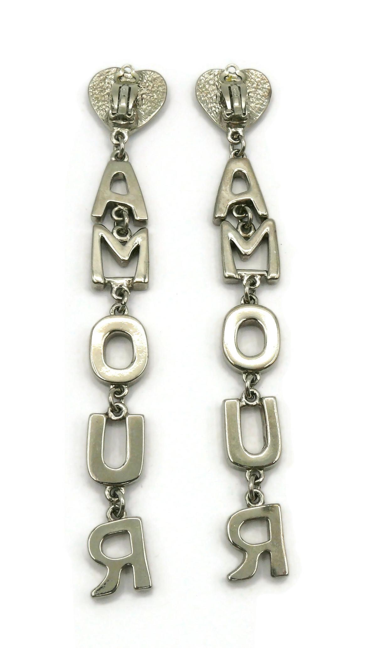 YVES SAINT LAURENT YSL Vintage Silver Tone AMOUR Dangling Earrings For Sale 3