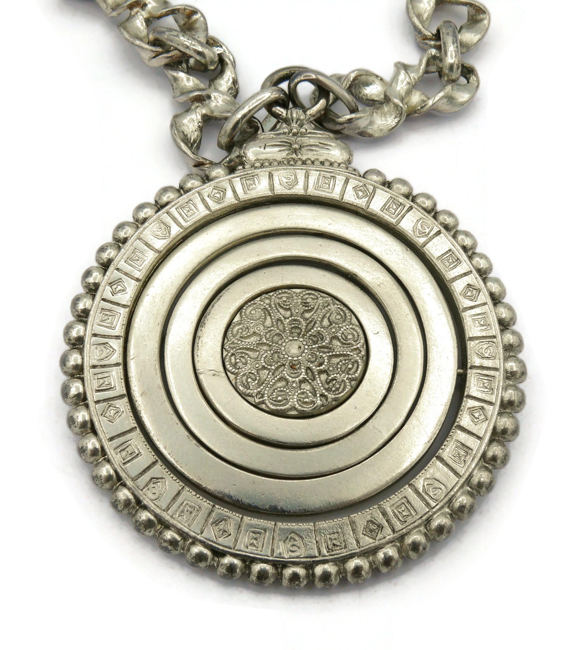 YVES SAINT LAURENT YSL Vintage Silver Tone Armillary Sphere Pendant Necklace 8