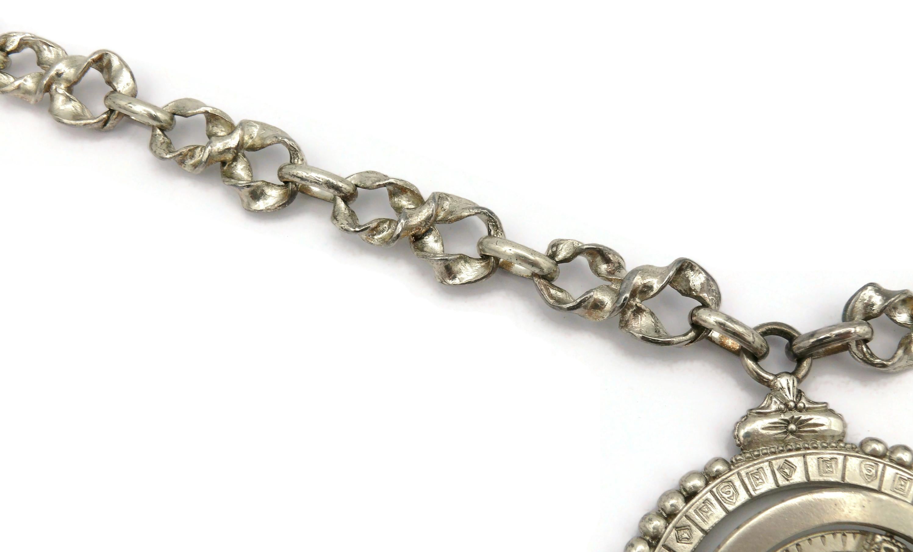 YVES SAINT LAURENT YSL Vintage Silver Tone Armillary Sphere Pendant Necklace 2
