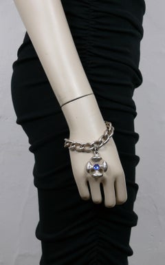 YVES SAINT LAURENT YSL Vintage Silver Tone Maltese Cross Charm Bracelet