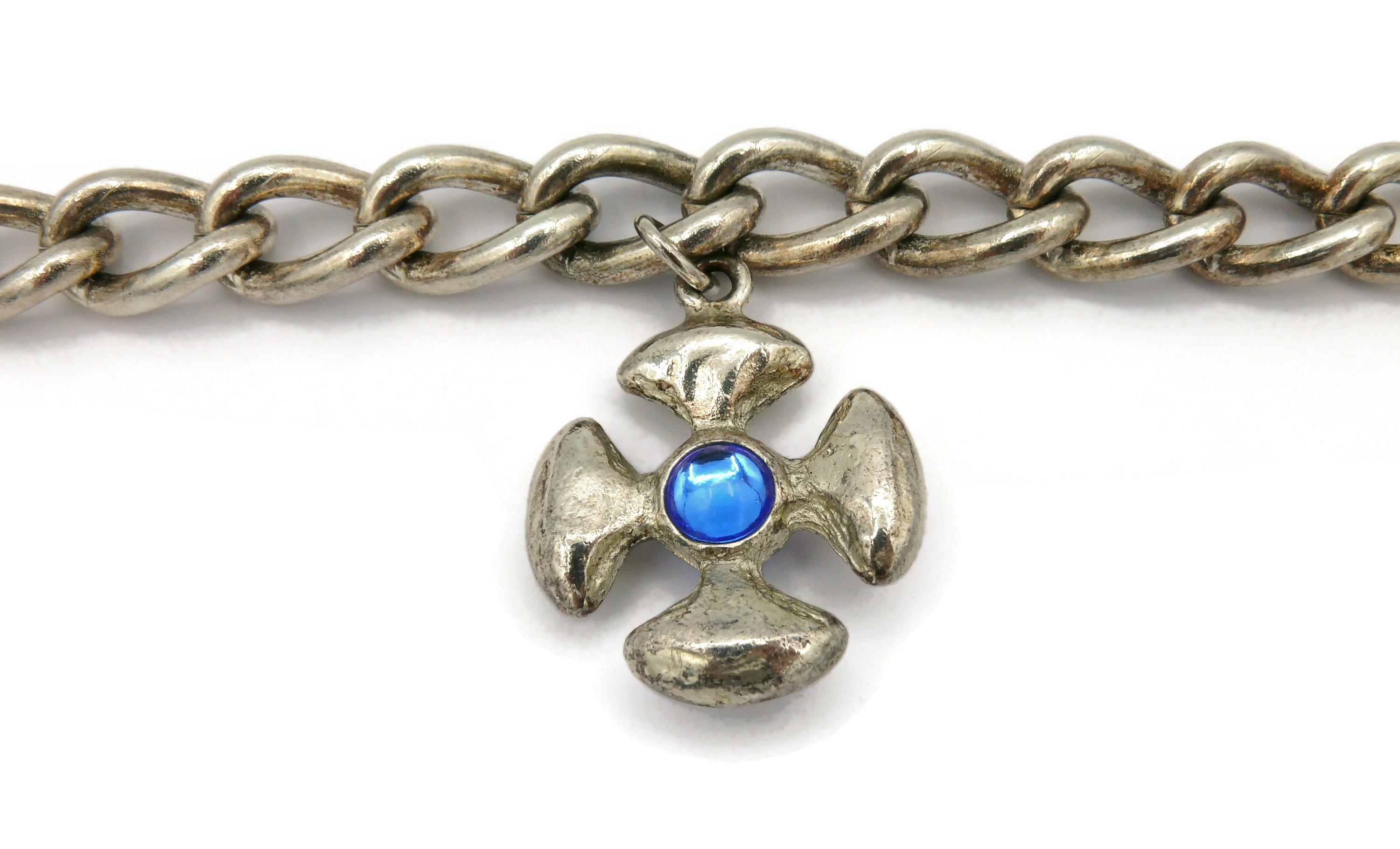 Women's YVES SAINT LAURENT YSL Vintage Silver Tone Maltese Cross Charm Bracelet For Sale