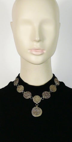 Yves Saint Laurent YSL Vintage Silver Toned Tuareg Inspired Necklace