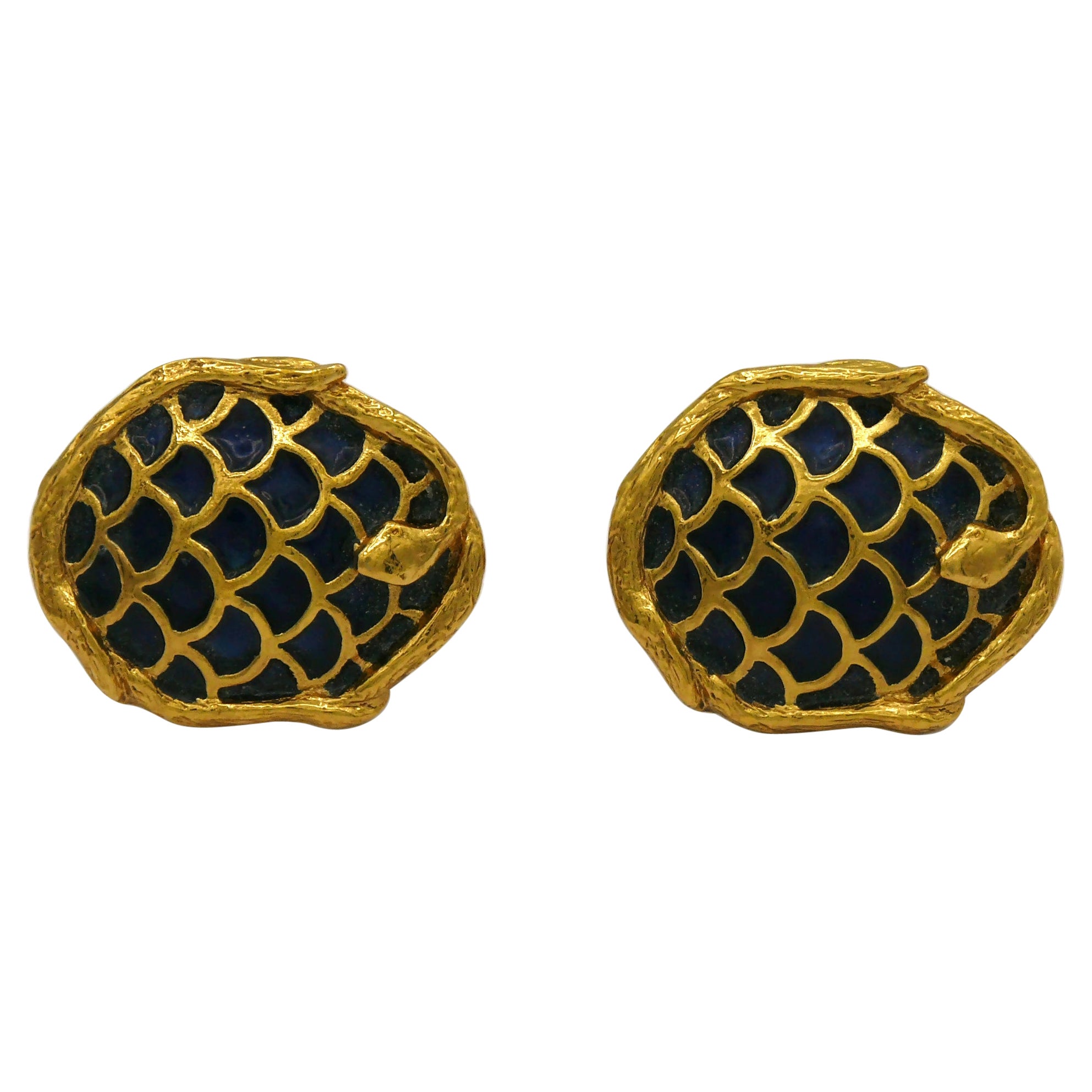 YVES SAINT LAURENT YSL Vintage Schlangenschlangenschlangen Scale Clip-On Ohrringe im Angebot