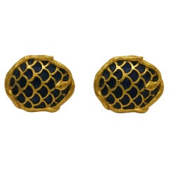 YVES SAINT LAURENT YSL Vintage Schlangenschlangenschlangen Scale Clip-On Ohrringe