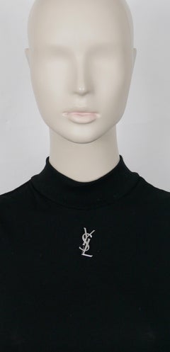 YVES SAINT LAURENT (Attributed To) Vintage Sterling Silver Logo Brooch