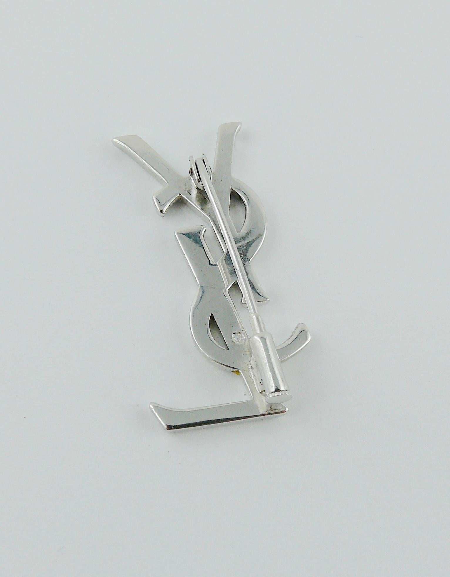 Yves Saint Laurent YSL Vintage Sterling Silver Logo Brooch In Excellent Condition In Nice, FR