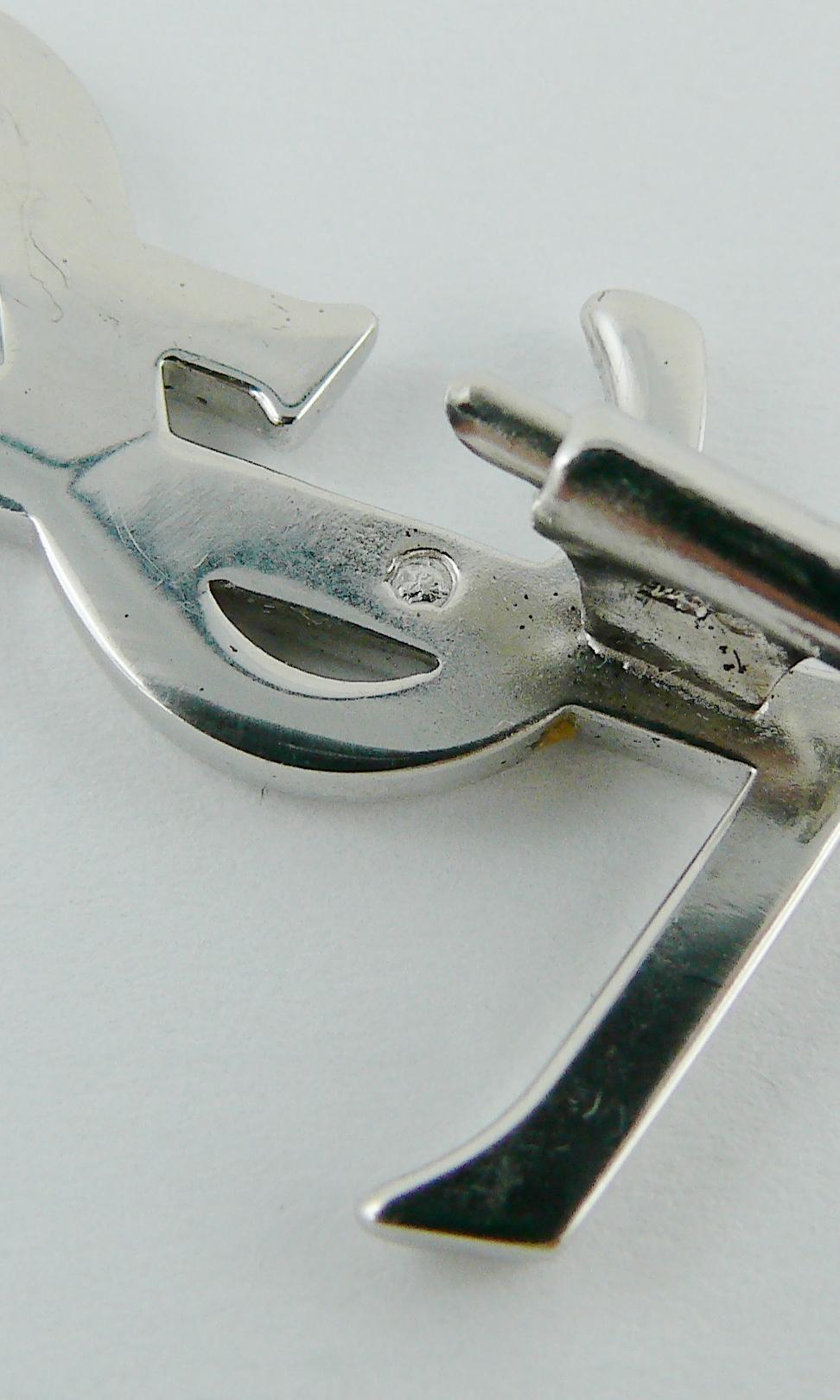 Women's or Men's Yves Saint Laurent YSL Vintage Sterling Silver Logo Brooch