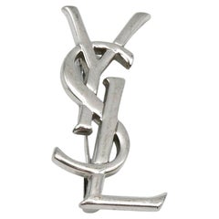 Yves Saint Laurent YSL Vintage Sterling Silver Logo Brooch