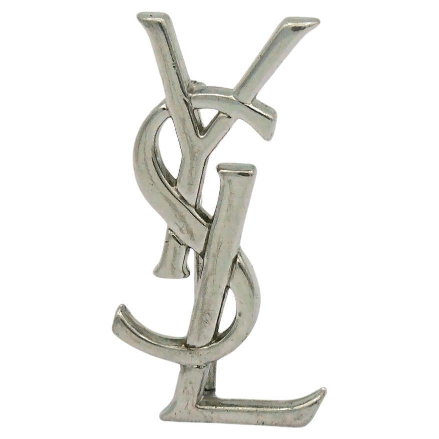 YVES SAINT LAURENT YSL Vintage Sterling Silver Logo Brooch For Sale