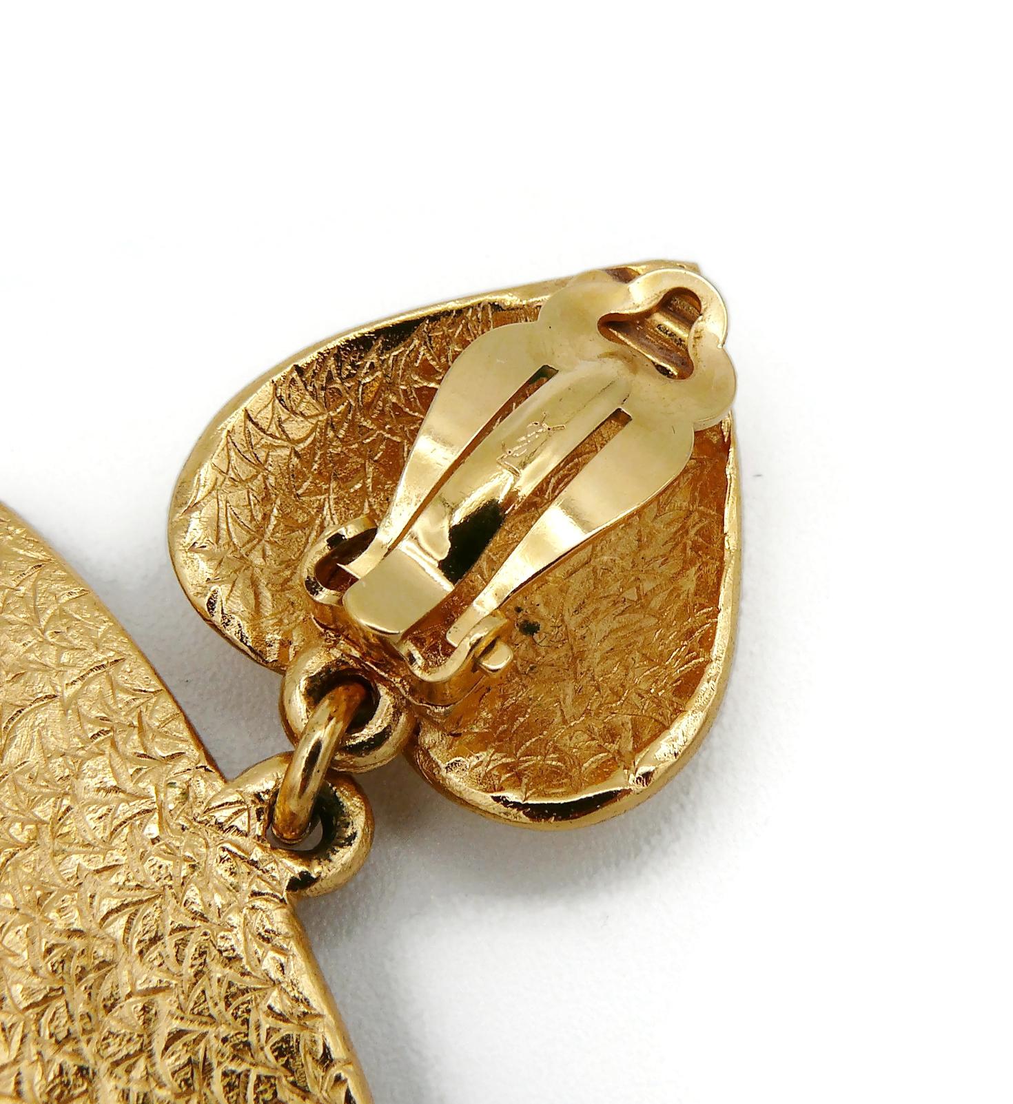 Yves Saint Laurent YSL Vintage Textured Gold Toned Heart Dangling Earrings For Sale 3
