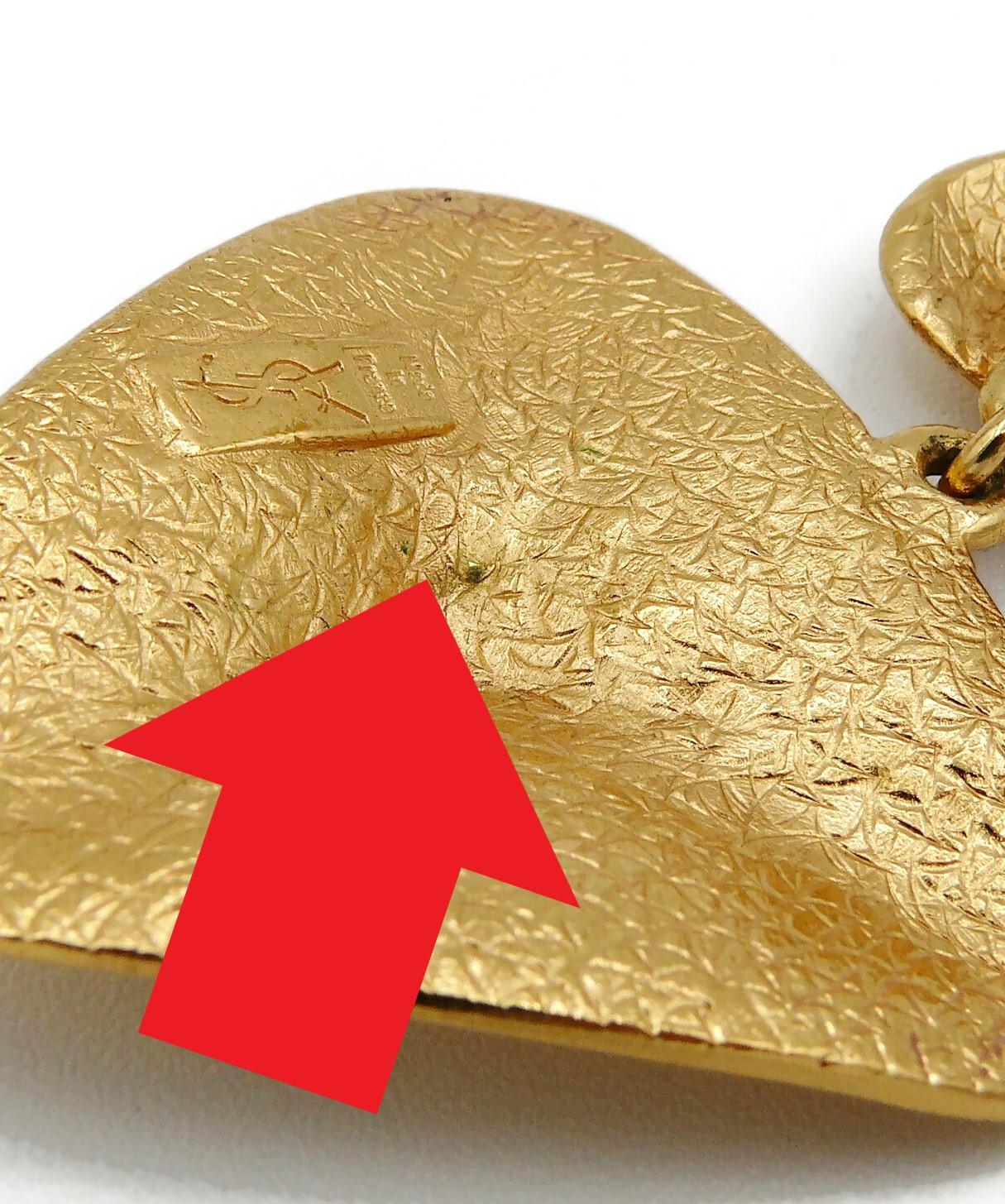 Yves Saint Laurent YSL Vintage Textured Gold Toned Heart Dangling Earrings For Sale 6