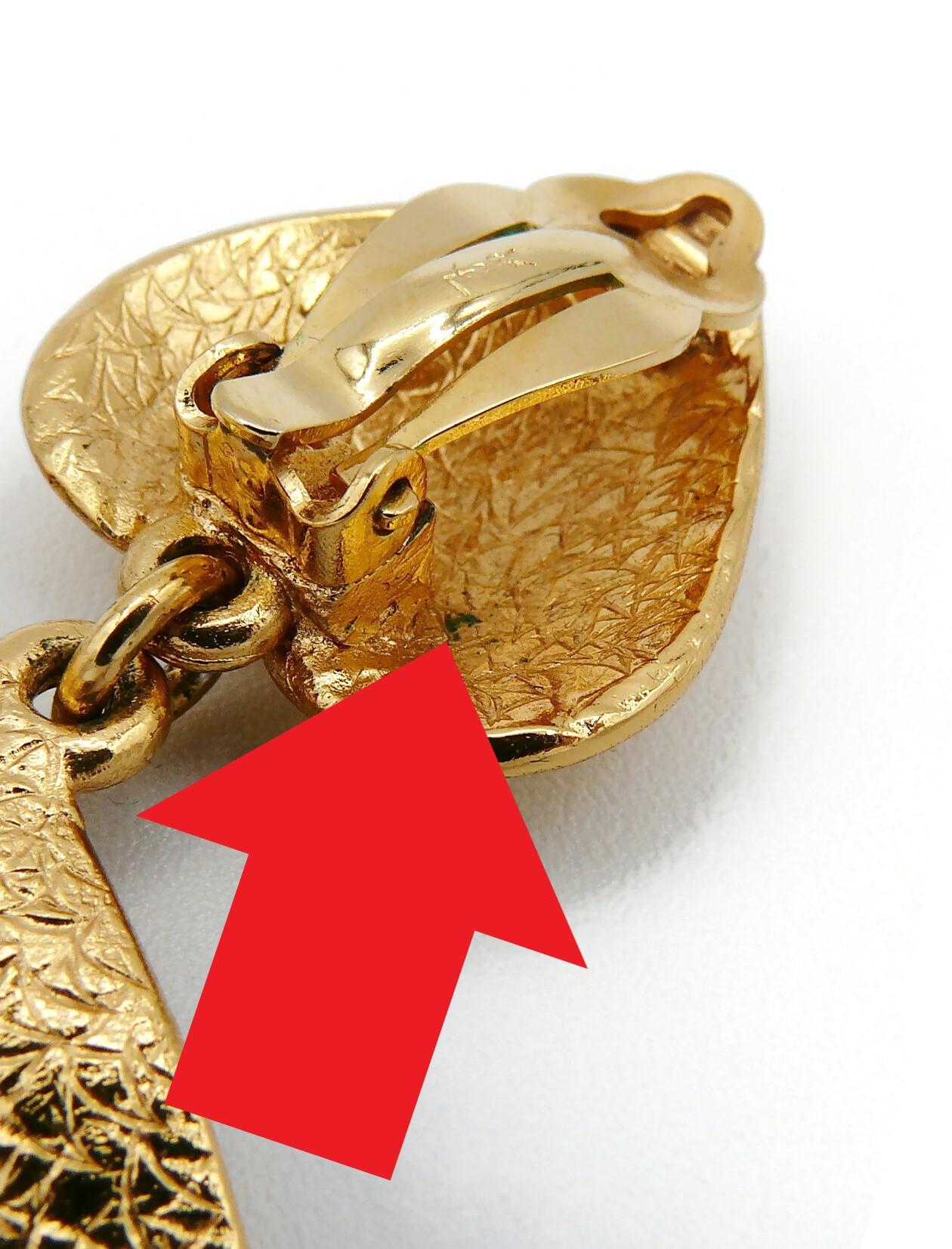 Yves Saint Laurent YSL Vintage Textured Gold Toned Heart Dangling Earrings For Sale 7