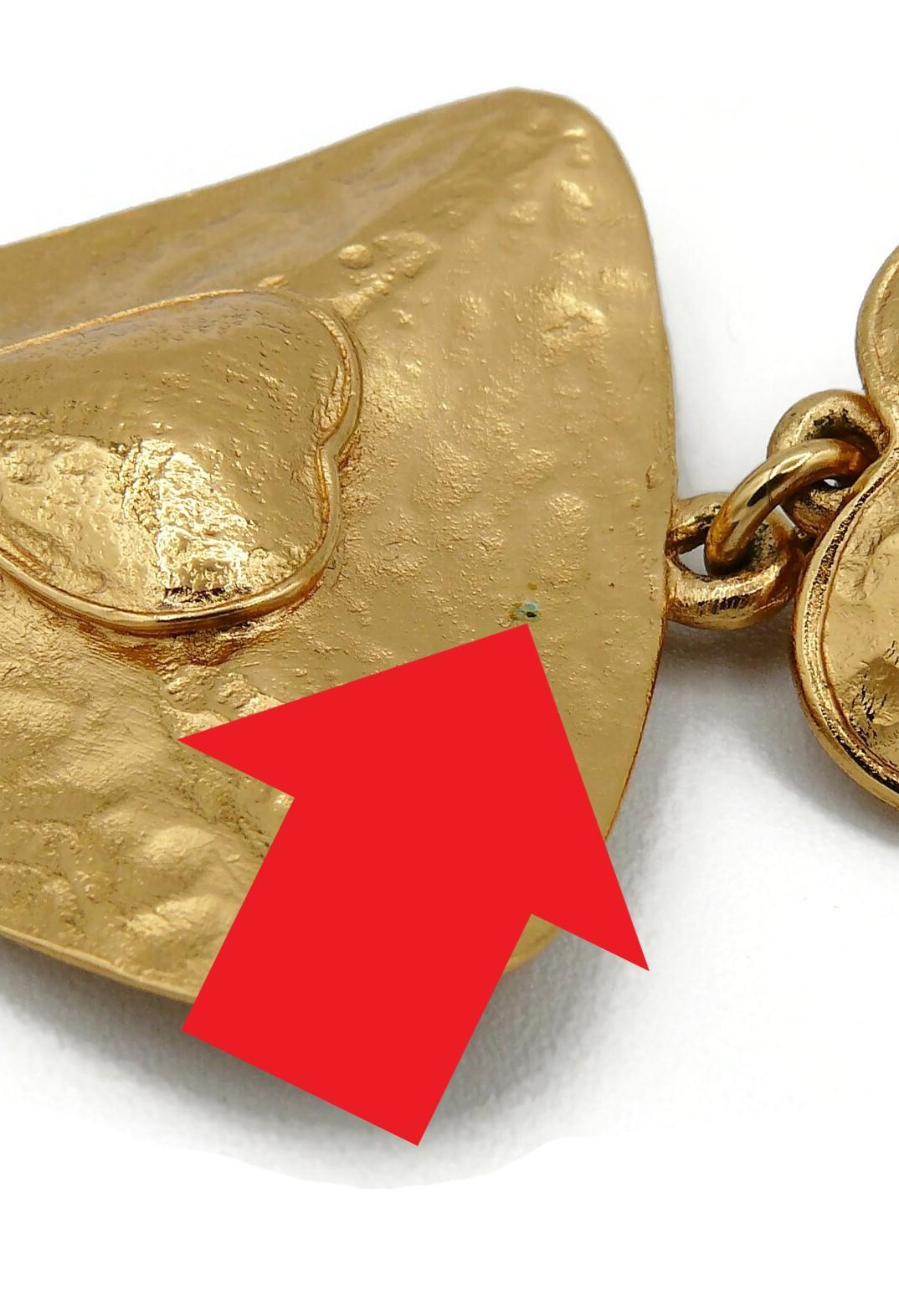 Yves Saint Laurent YSL Vintage Textured Gold Toned Heart Dangling Earrings For Sale 8