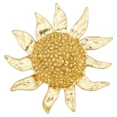 Yves Saint Laurent YSL Vintage Textured Large Sunflower Sunburst Chunky Brooch