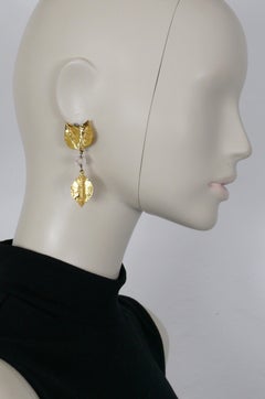 Yves Saint Laurent YSL Vintage Textured Leaves Dangling Earrings