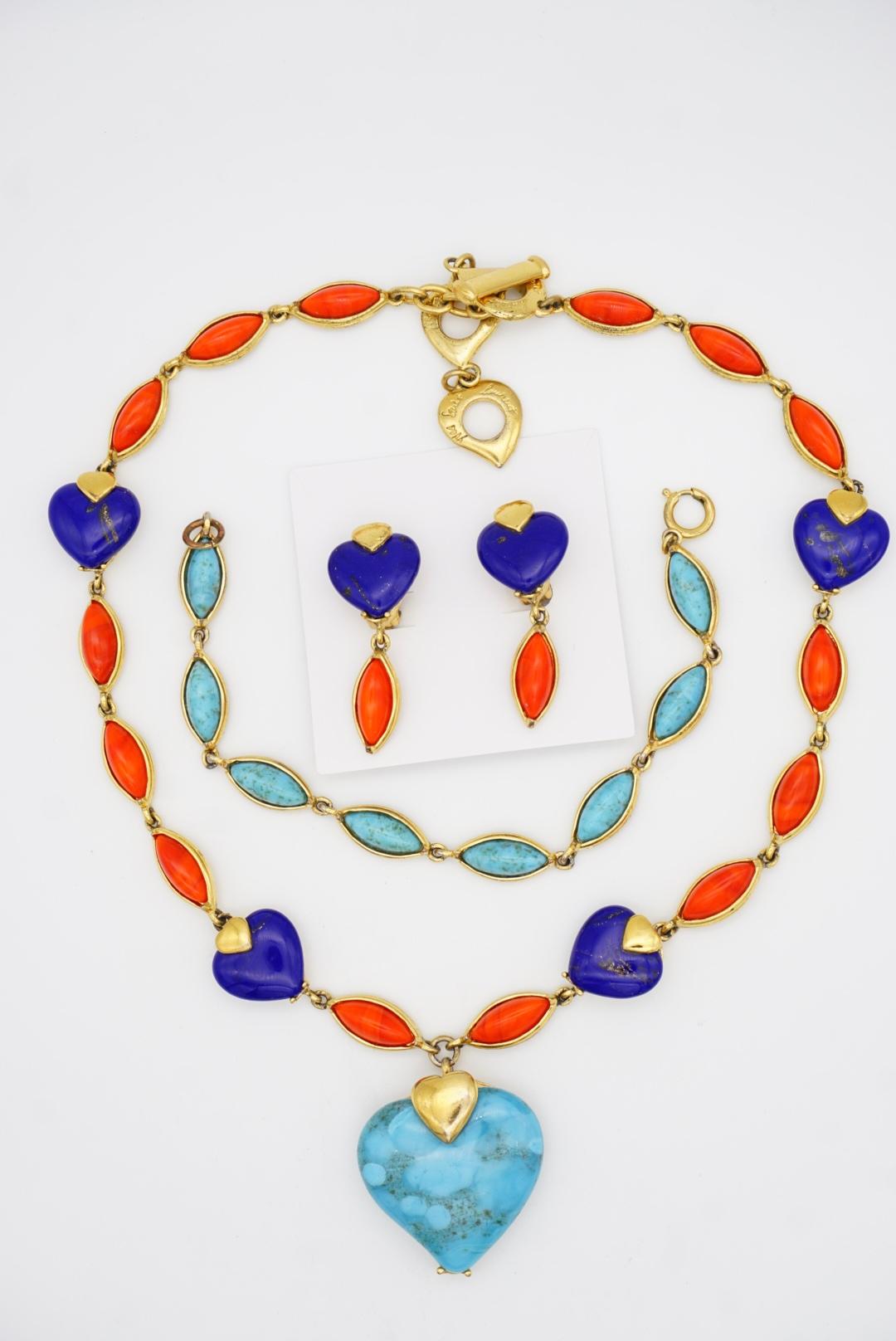 Yves Saint Laurent YSL Vintage Türkis Herz Koralle Lapis Marquise Stein 3 Set im Angebot 7