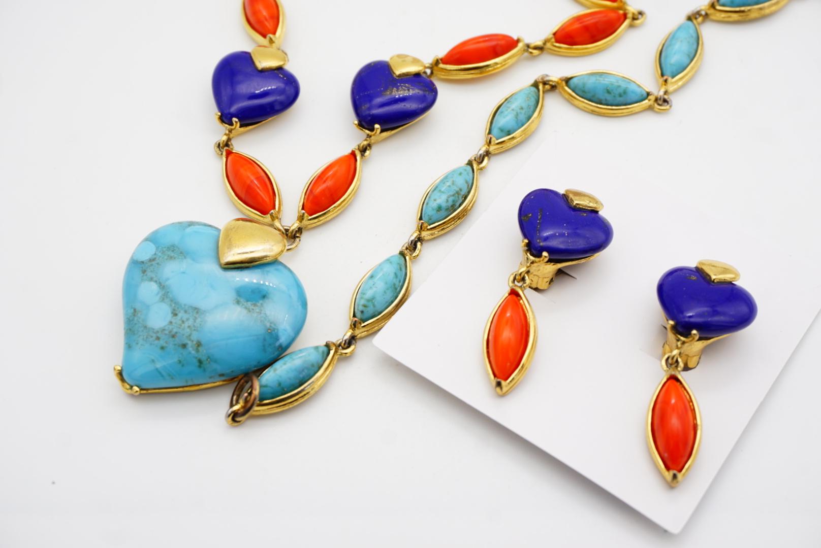 Yves Saint Laurent YSL Vintage Türkis Herz Koralle Lapis Marquise Stein 3 Set im Angebot 9