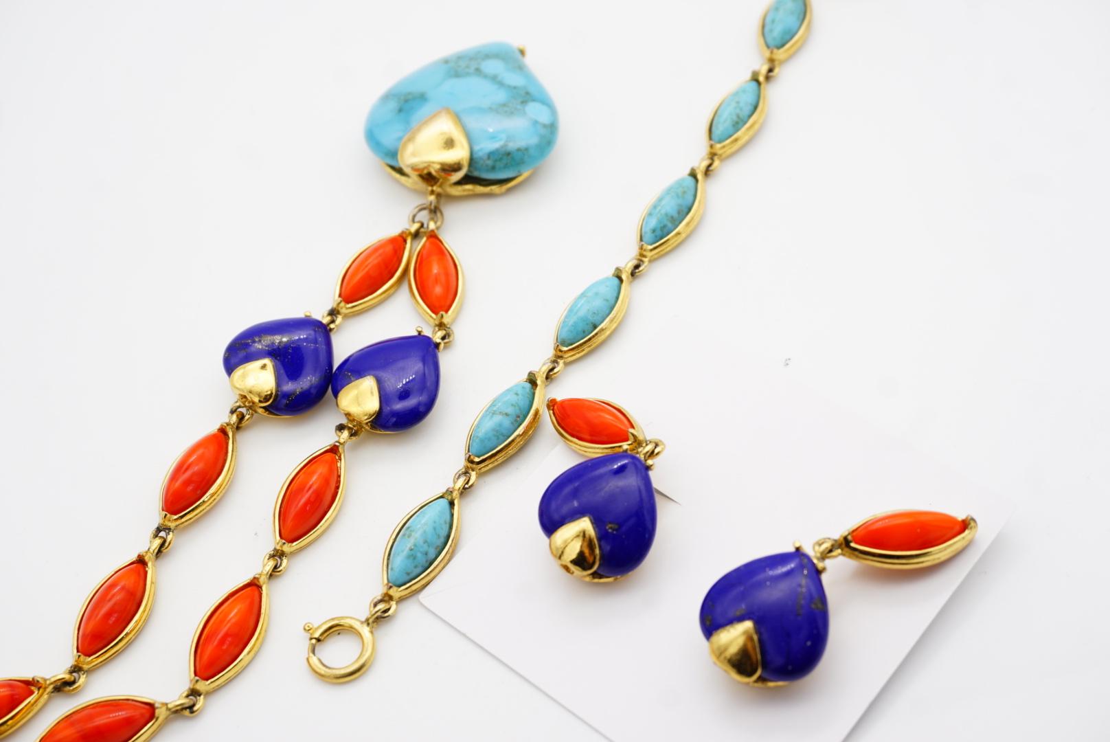Yves Saint Laurent YSL Vintage Türkis Herz Koralle Lapis Marquise Stein 3 Set im Angebot 10
