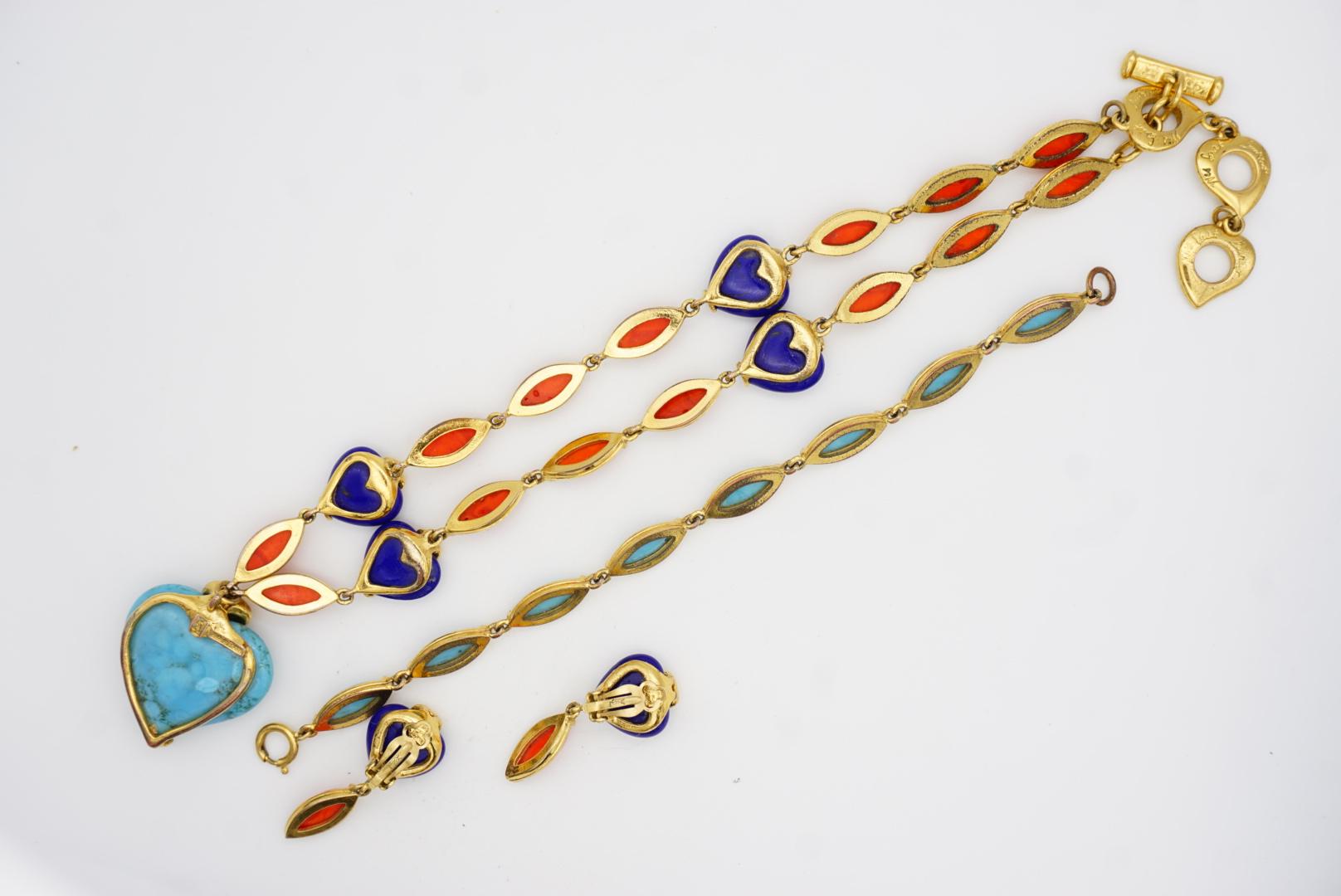 Yves Saint Laurent YSL Vintage Türkis Herz Koralle Lapis Marquise Stein 3 Set im Angebot 13