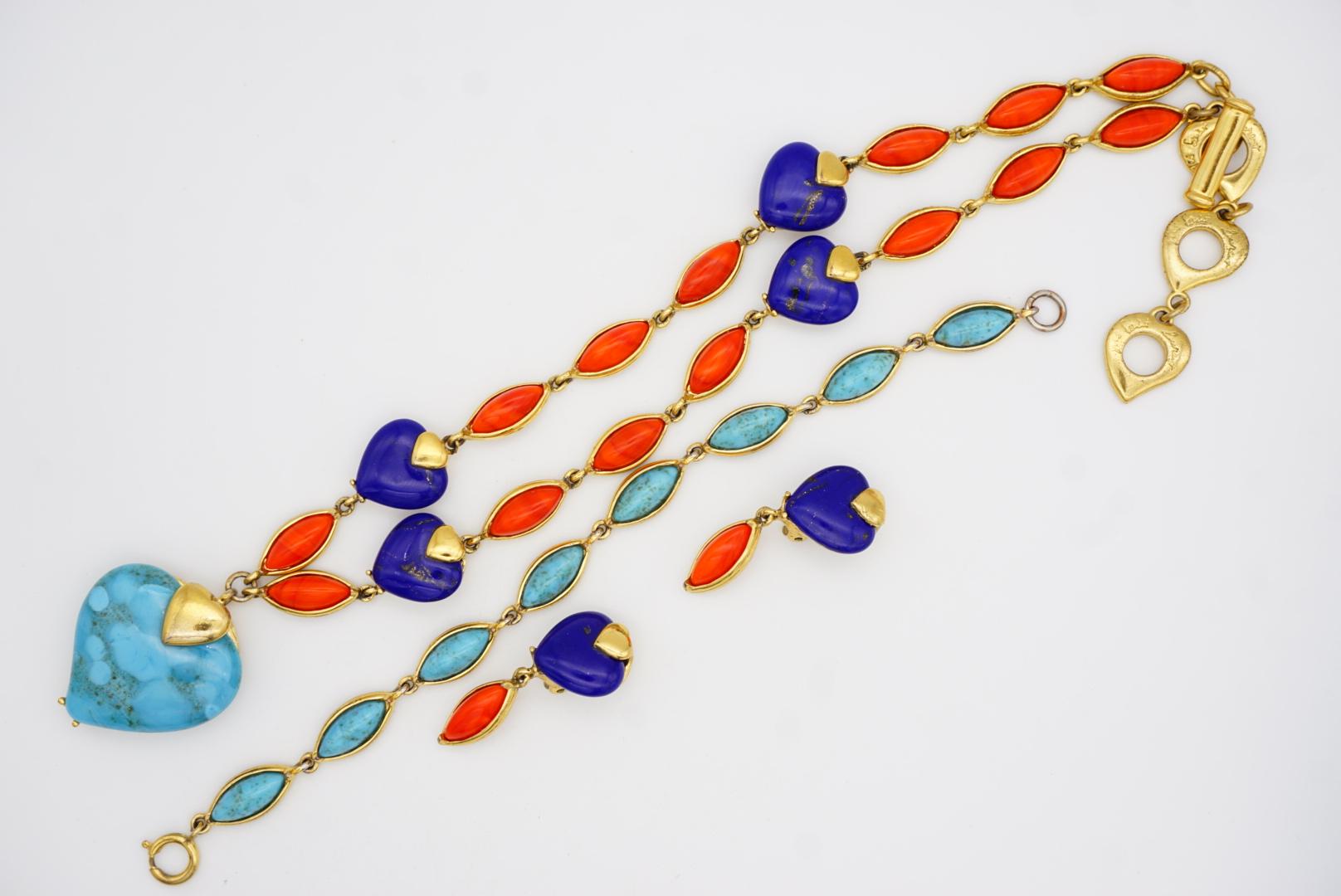 Yves Saint Laurent YSL Vintage Türkis Herz Koralle Lapis Marquise Stein 3 Set im Angebot 14