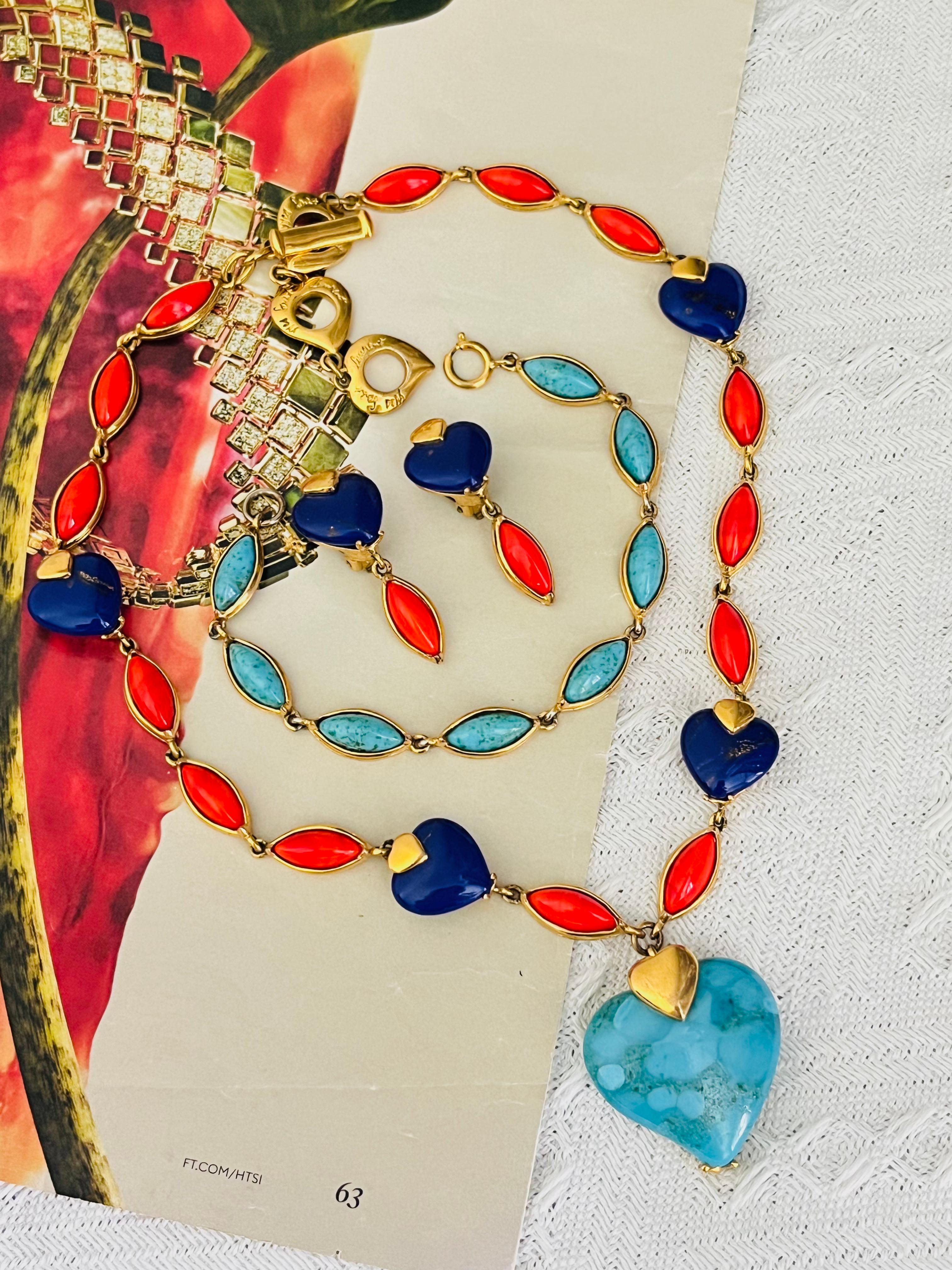 Yves Saint Laurent YSL Vintage Türkis Herz Koralle Lapis Marquise Stein 3 Set (Art déco) im Angebot