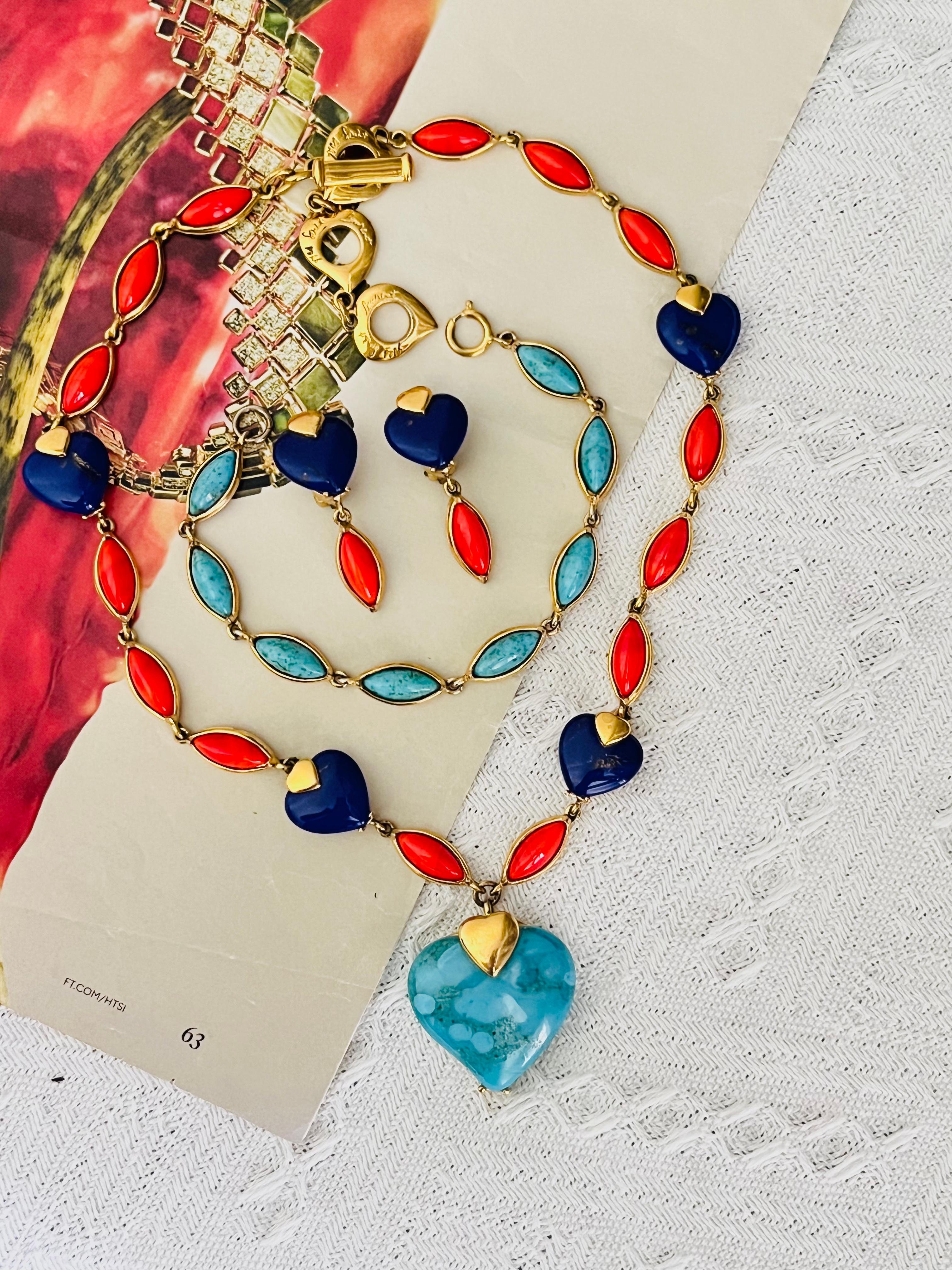 Yves Saint Laurent YSL Vintage Türkis Herz Koralle Lapis Marquise Stein 3 Set im Zustand „Gut“ im Angebot in Wokingham, England