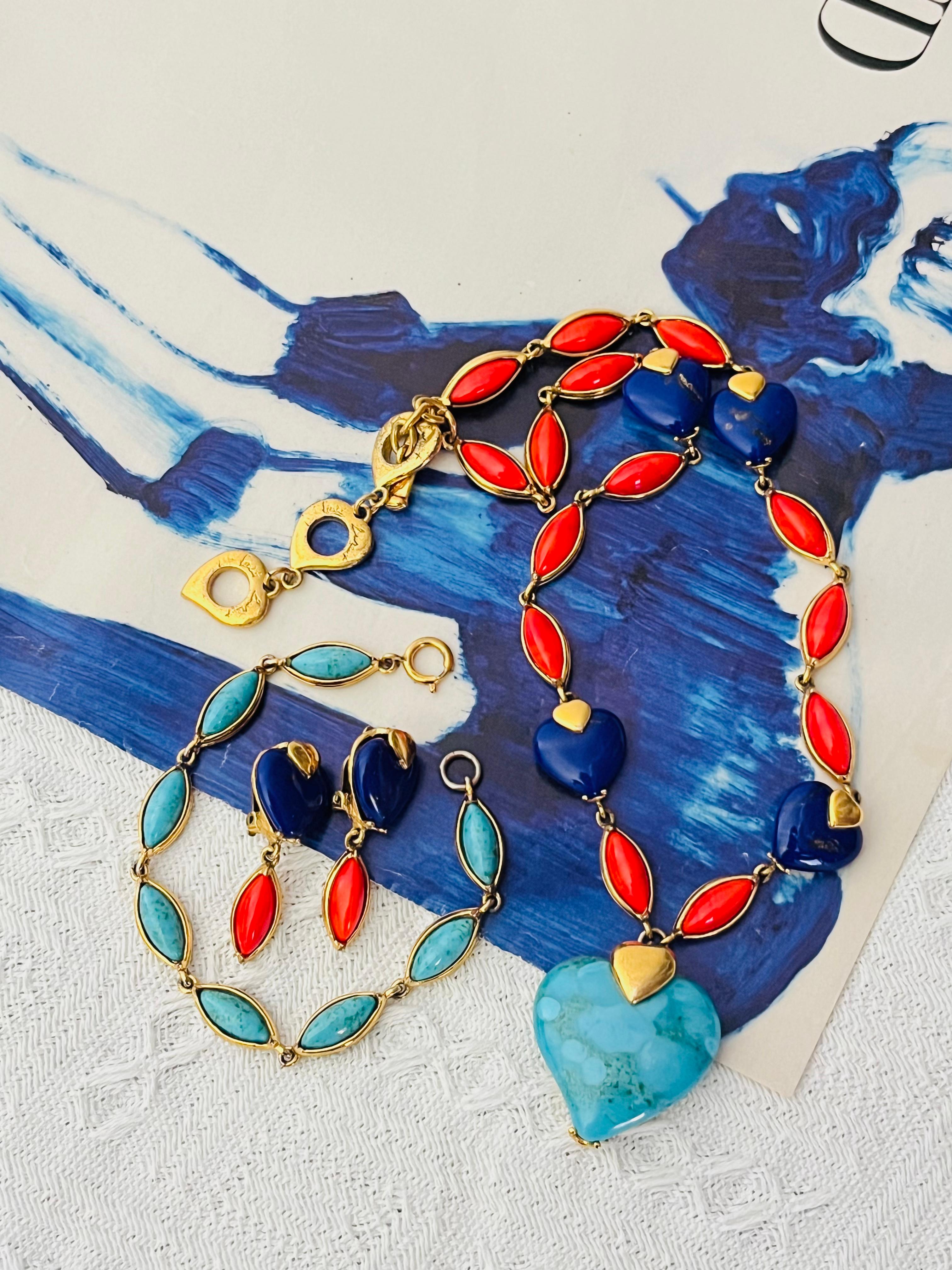 Yves Saint Laurent YSL Vintage Türkis Herz Koralle Lapis Marquise Stein 3 Set für Damen oder Herren im Angebot