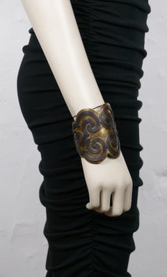 YVES SAINT LAURENT YSL Vintage Two Tone Arabesque Cuff Bracelet