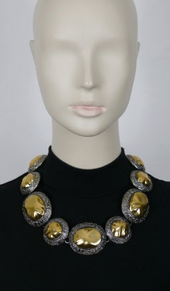 YVES SAINT LAURENT YSL Vintage Two Tone Cabochon Link Necklace