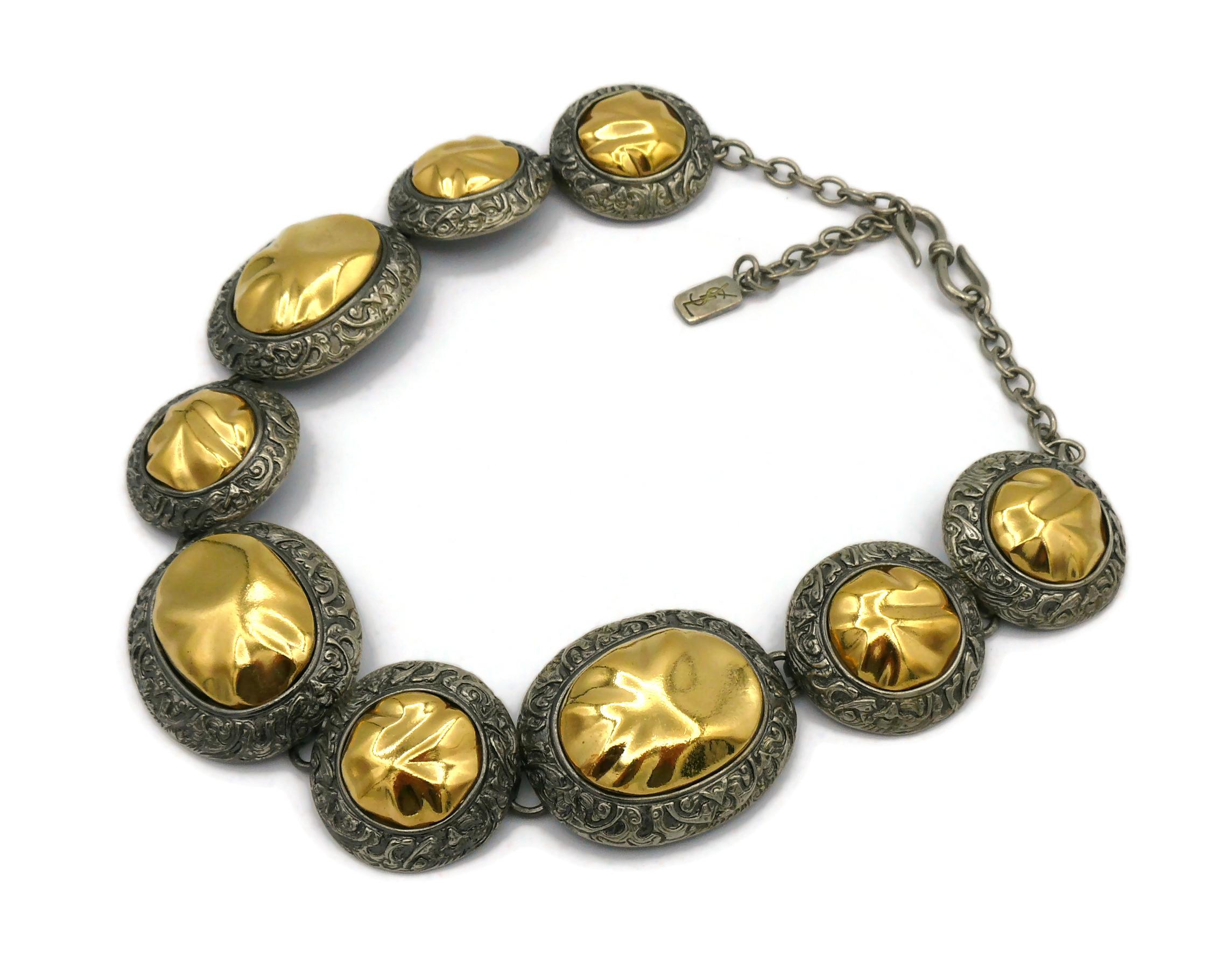 Women's YVES SAINT LAURENT YSL Vintage Two Tone Cabochon Link Necklace For Sale