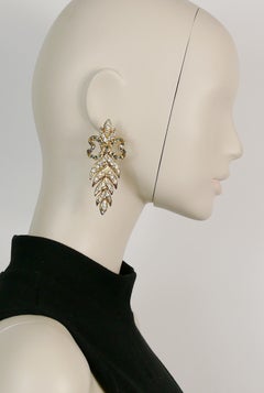 Yves Saint Laurent YSL Vintage Ultra Long Jewelled Bow Leaf Dangling Earrings