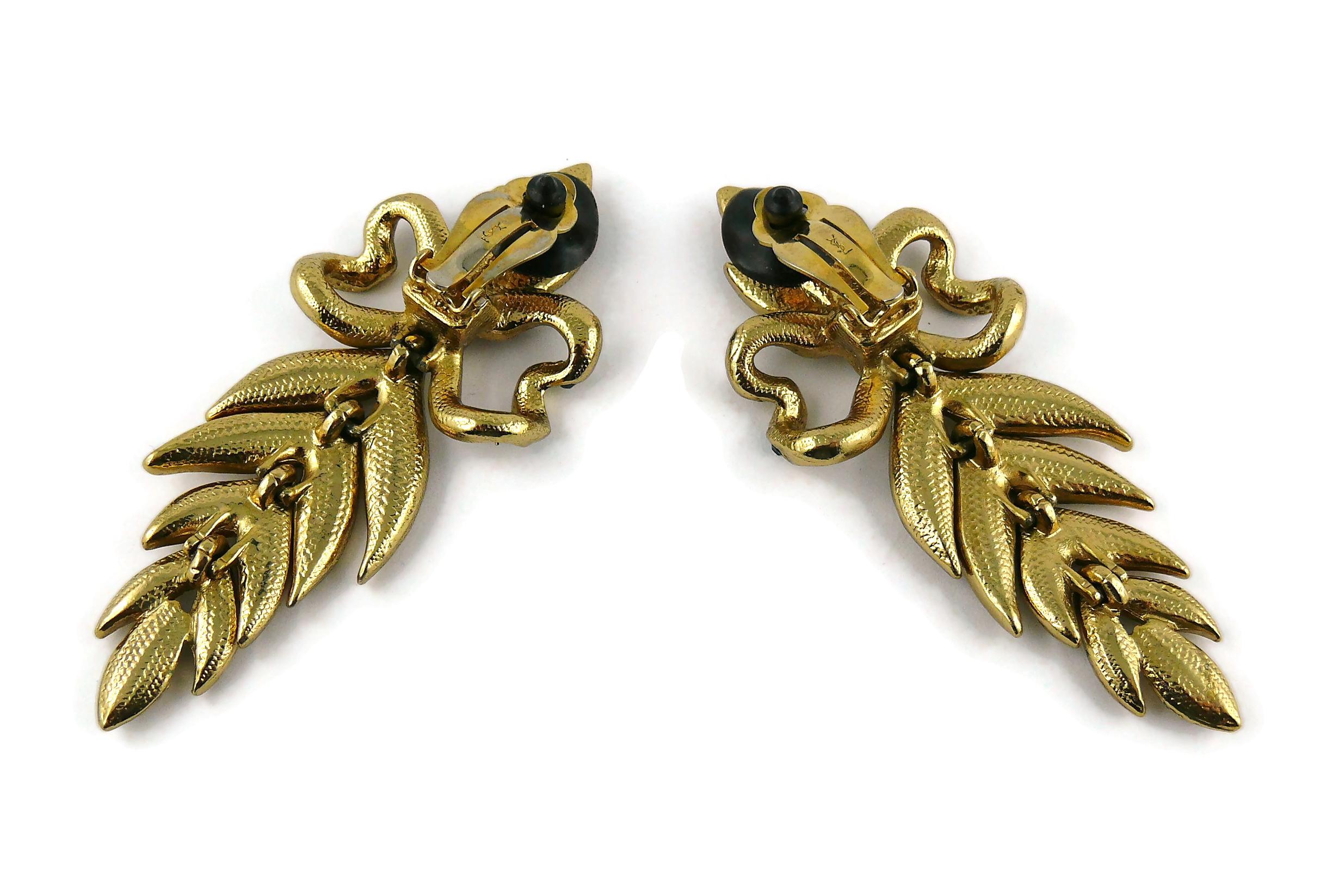 Yves Saint Laurent YSL Vintage Ultra Long Jewelled Bow Leaf Dangling Earrings For Sale 1