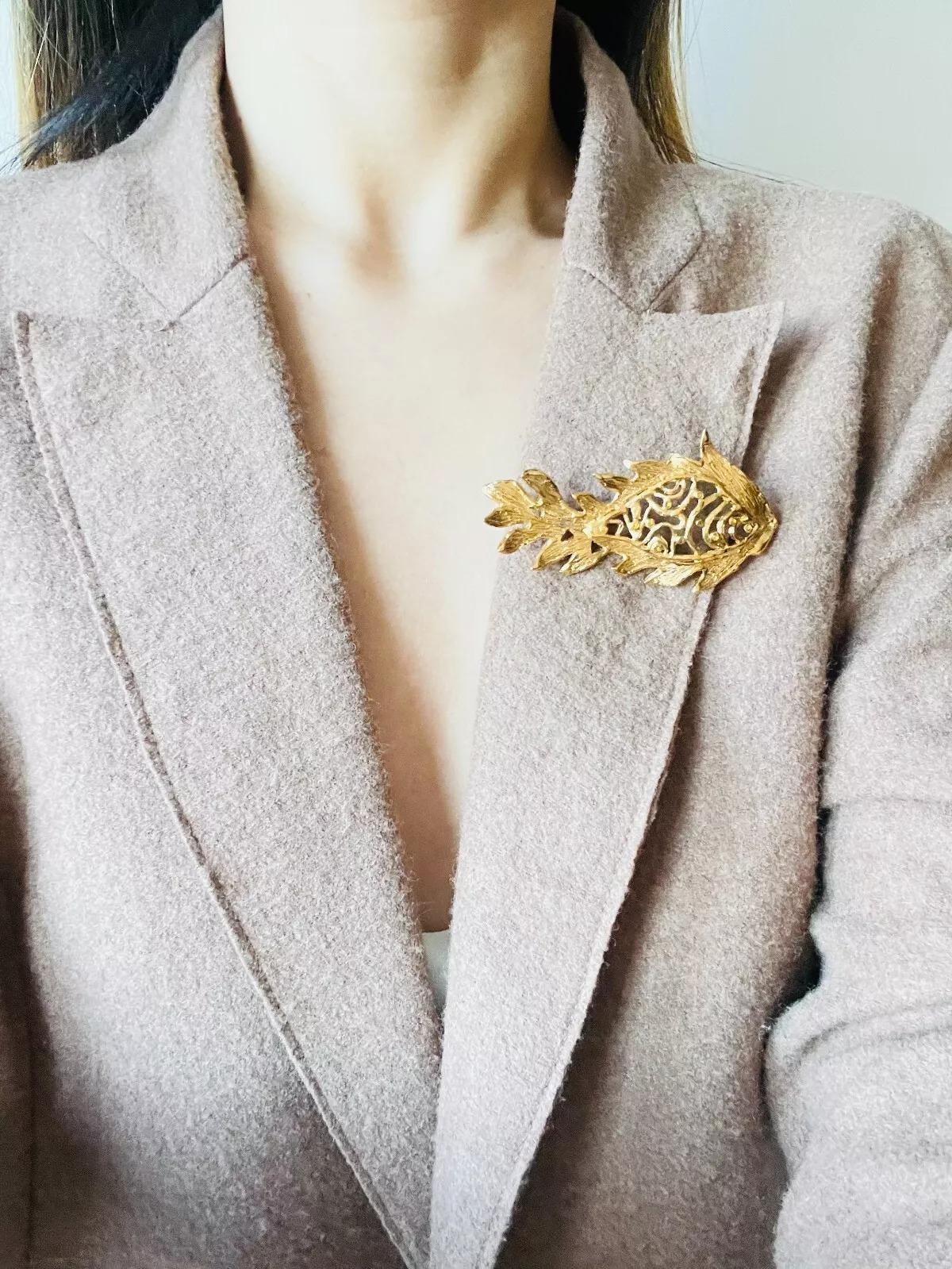 Yves Saint Laurent YSL Vintage Vivid Goldfish Citrine Crystals Openwork Brooch For Sale 6