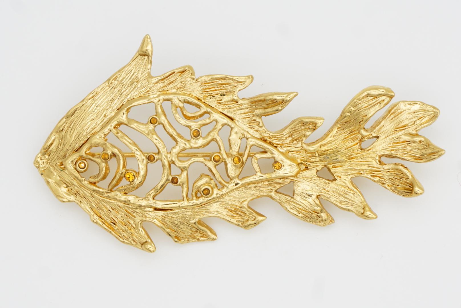 Yves Saint Laurent YSL Vintage Vivid Goldfish Citrine Crystals Openwork Brooch For Sale 7