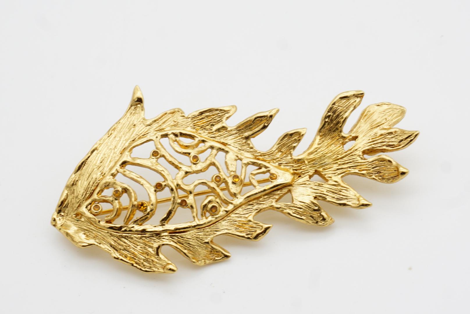 Yves Saint Laurent YSL Vintage Vivid Goldfish Citrine Crystals Openwork Brooch For Sale 8