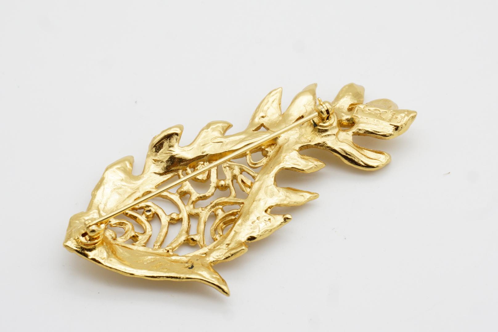 Yves Saint Laurent YSL Vintage Vivid Goldfish Citrine Crystals Openwork Brooch For Sale 11