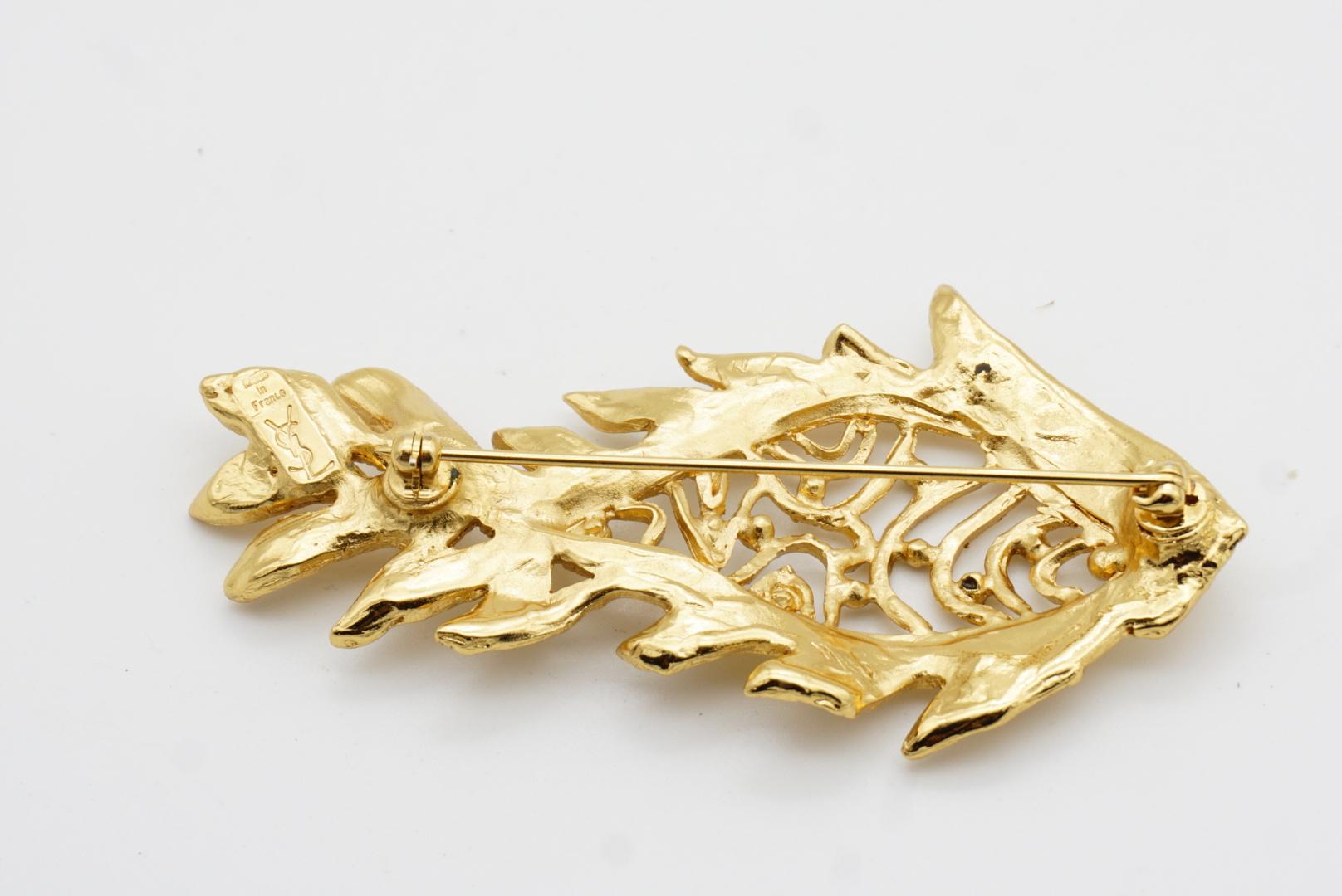 Yves Saint Laurent YSL Vintage Vivid Goldfish Citrine Crystals Openwork Brooch For Sale 12