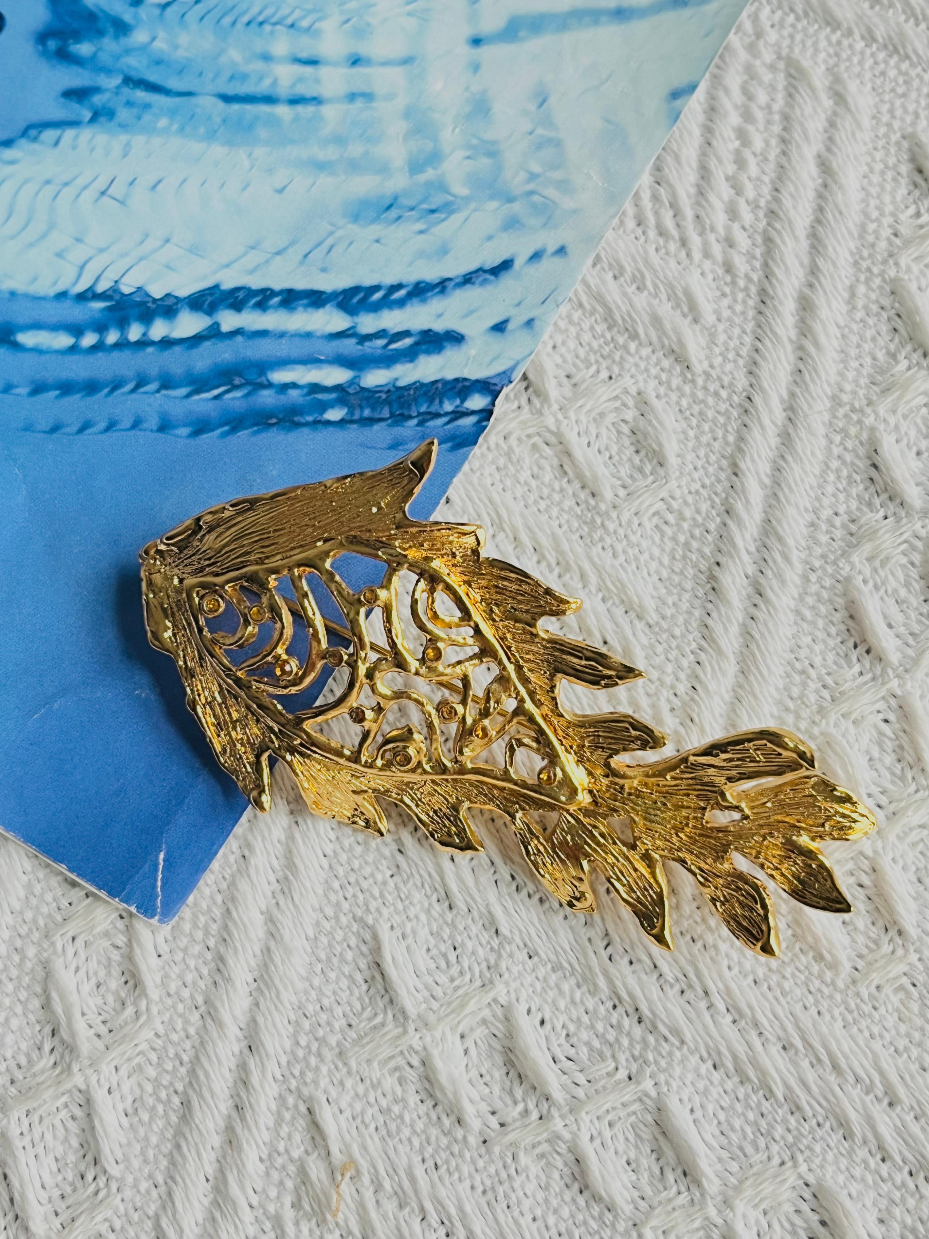Yves Saint Laurent YSL Vintage Vivid Goldfish Citrine Crystals Openwork Brooch For Sale 1