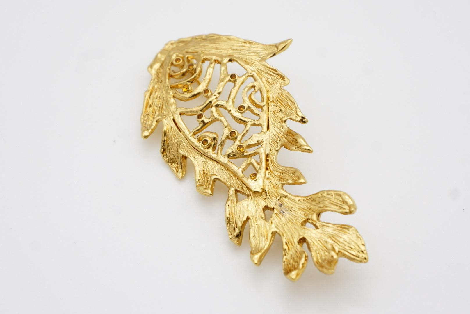Yves Saint Laurent YSL Vintage Vivid Long Fish Yellow Crystals Openwork Brooch 8