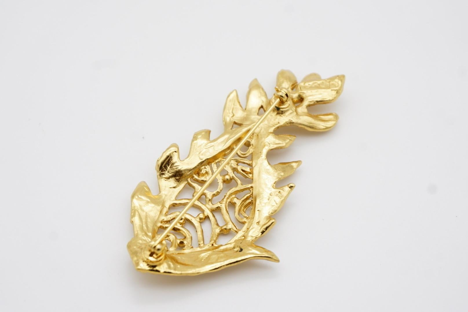 Yves Saint Laurent YSL Vintage Vivid Long Fish Yellow Crystals Openwork Brooch 9