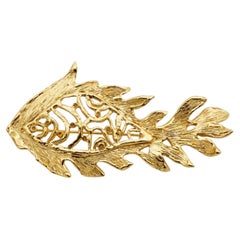 Yves Saint Laurent YSL Vintage Vivid Long Fish Yellow Crystals Openwork Brooch