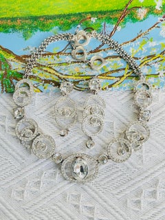 Yves Saint Laurent YSL Vintage White Clear Whole Crystal Circle Oval Drop 2 Set