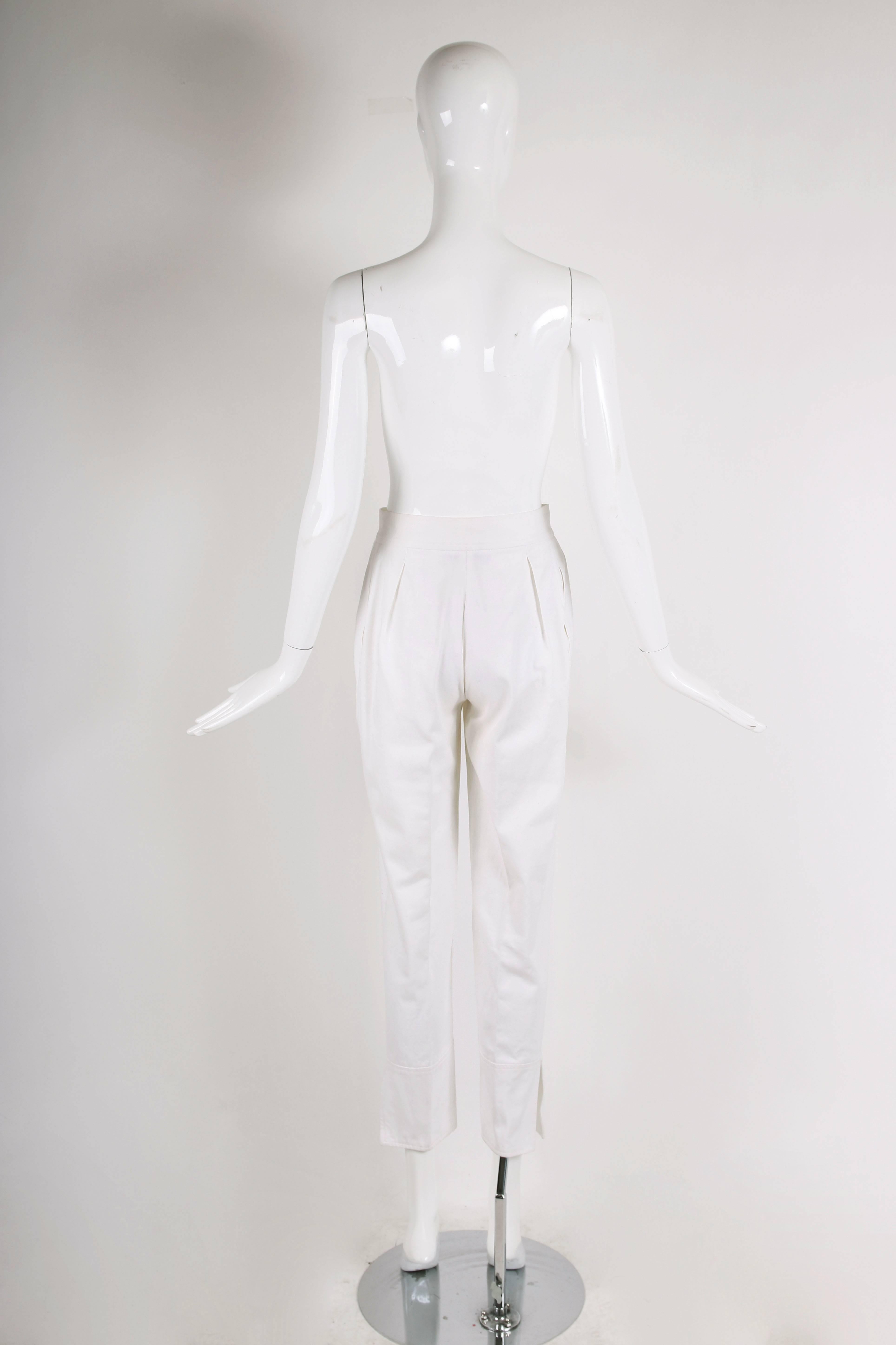 Gray Yves Saint Laurent YSL Vintage White Cotton Pants w/Slits at Cuffs