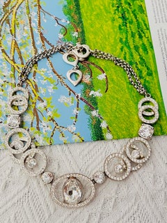 Yves Saint Laurent YSL Vintage White Oval Circle Crystal Eye Tear Drop Necklace