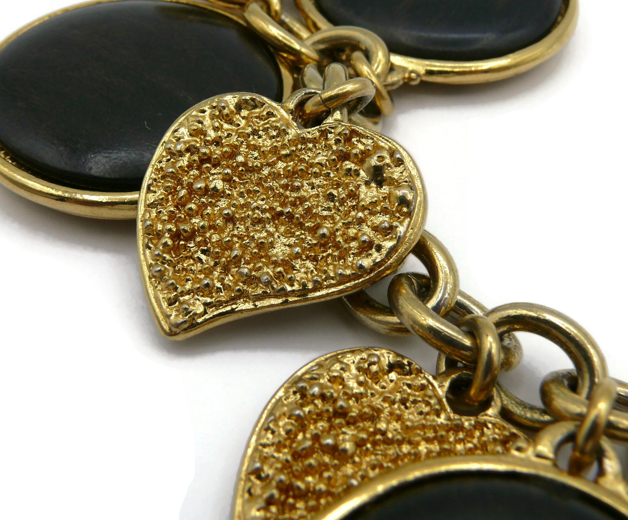 YVES SAINT LAURENT YSL Vintage Wood & Heart Charm Bracelet For Sale 13