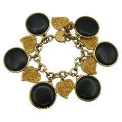 YVES SAINT LAURENT YSL Vintage Wood & Heart Charm Bracelet