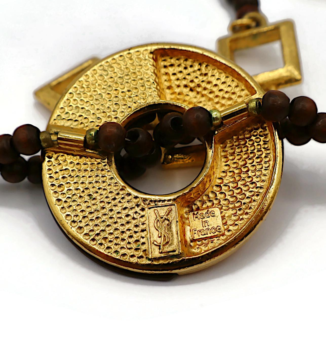 YVES SAINT LAURENT YSL Collier vintage en perles de bois et or 8