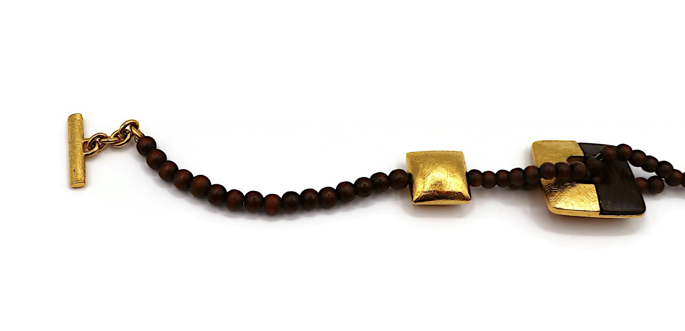 YVES SAINT LAURENT YSL Collier vintage en perles de bois et or 2