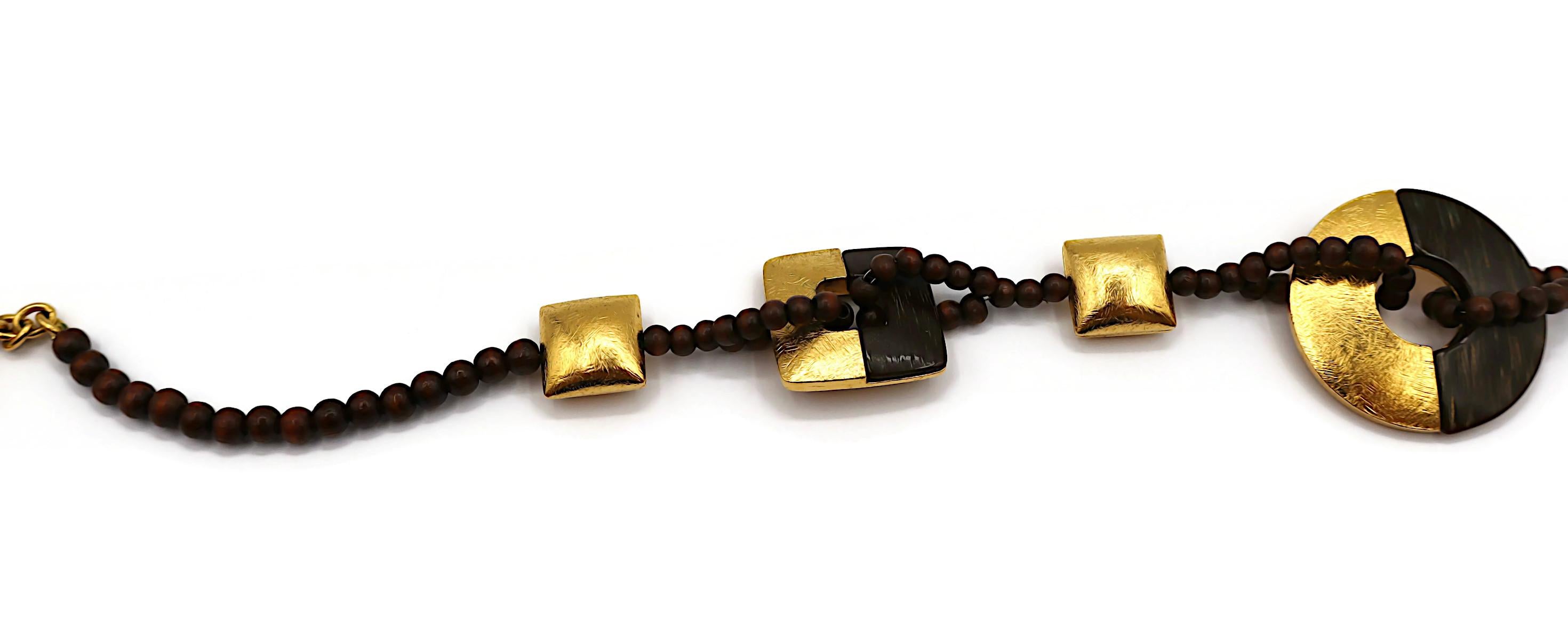 YVES SAINT LAURENT YSL Collier vintage en perles de bois et or 3