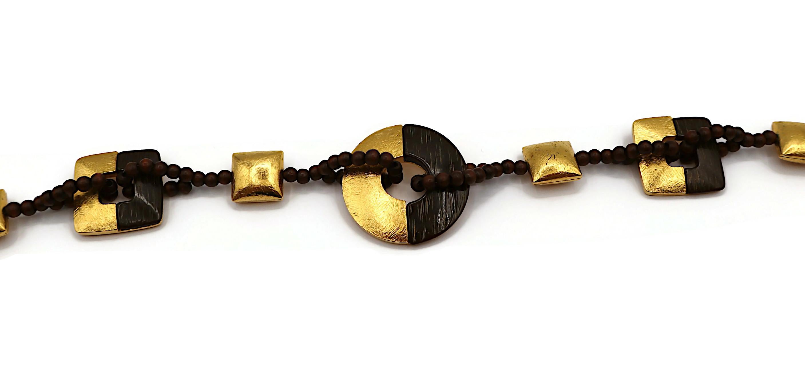 YVES SAINT LAURENT YSL Collier vintage en perles de bois et or 4
